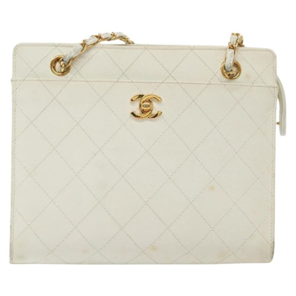 Chanel Cc Shoulder Bag Quilted Caviar White Leather Bag
